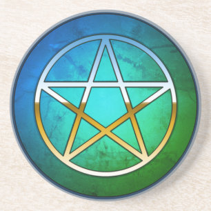 Dessous De Verre En Grès Pentacle sur fond bleu-vert