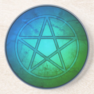 Dessous De Verre En Grès Pentacle Vert Bleu