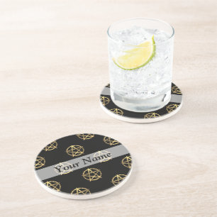 Dessous De Verre En Grès Pentagramme noir et or