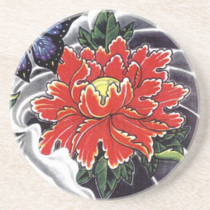 Dessous De Verre En Grès Peony Flower design japonais tatouage
