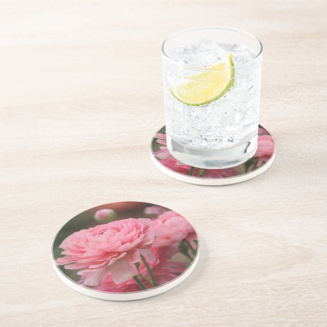Dessous De Verre En Grès Peony Rose Ranunculus Closeup (Côté)