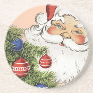 Dessous De Verre En Grès Père Noël de Noël vintage avec ornements d'arbre