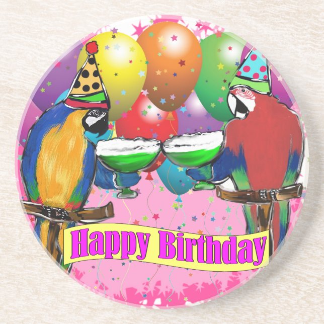 DESSOUS DE VERRE EN GRÈS PERROQUETS D'ANNIVERSAIRE (Devant)