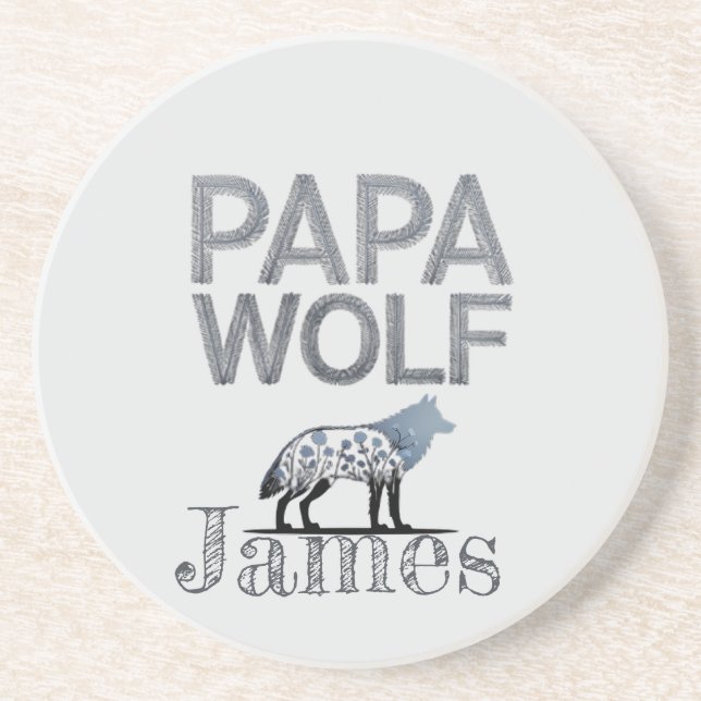 Dessous De Verre En Grès Personalisé Papa Wolf Nature Silhouette (Devant)
