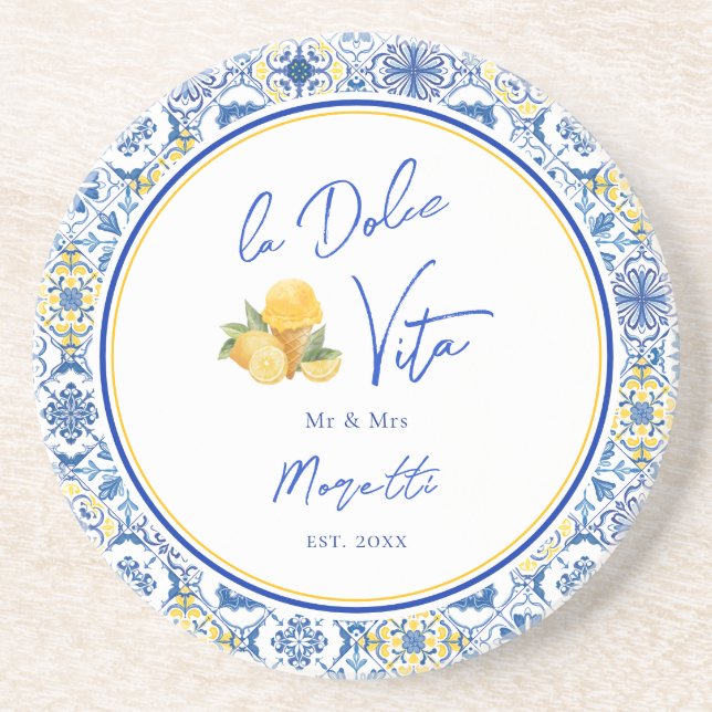Dessous De Verre En Grès Personalized Mediterranean Tile Newlywed Home (Devant)