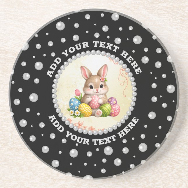 Dessous De Verre En Grès Personalized Photo with Pearls Circle on Black (Devant)