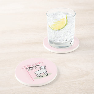 Dessous De Verre En Grès Personnalisable, Baptême, Rose, Fille, Agneau