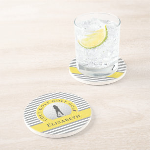 Dessous De Verre En Grès Personnalisé Golfer Monogramme Nom Gris Jaune Chic
