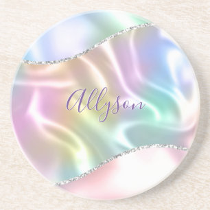 Dessous De Verre En Grès Personnalize Purple Script, Iridescent Wave