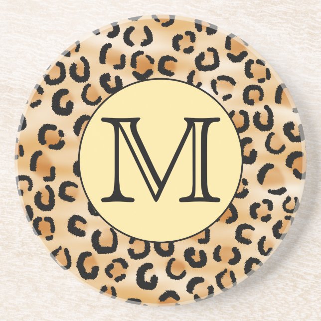 Dessous De Verre En Grès Personnalized Monogram Leopard Print Pattern (Devant)