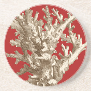 Dessous De Verre En Grès Petit corail en rouge