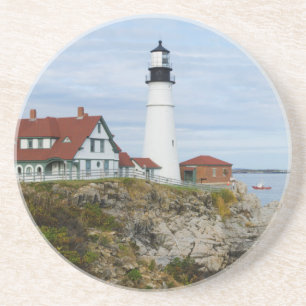 Dessous De Verre En Grès Phare de Portland Headlight sur une côte rocheuse