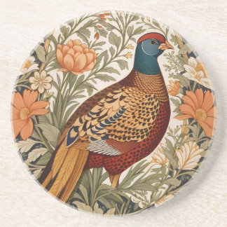 Dessous De Verre En Grès Pheasant Vintage Floral William Morris Inspired 