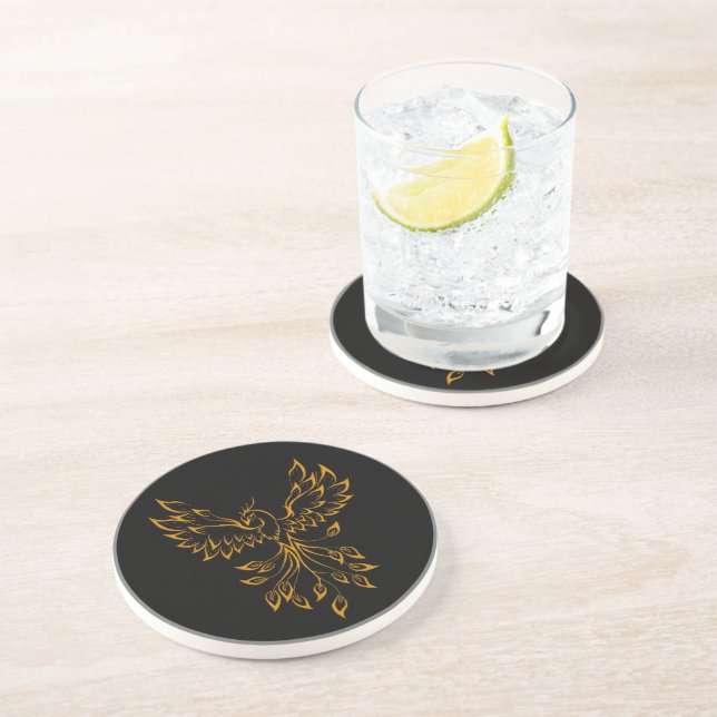 Dessous De Verre En Grès Phoenix de cuivre se lève sur noir (Côté)
