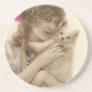 Dessous De Verre En Grès Photo antique Victorian Woman and Dog