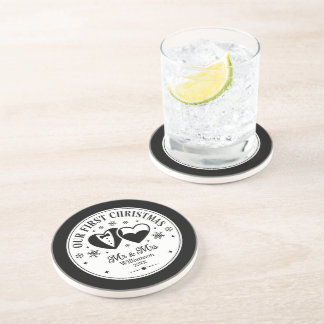 Dessous De Verre En Grès Photo personnalisé de Noël élégant en noir et blan