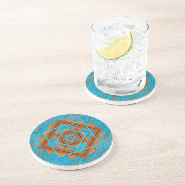 Dessous De Verre En Grès Pics Turquoise géométrique du sud-ouest (Côté)