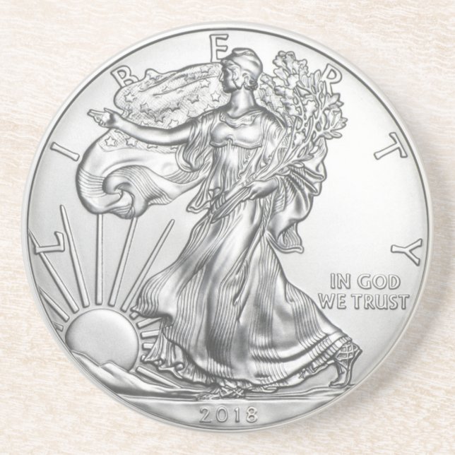 DESSOUS DE VERRE EN GRÈS PIÈCE DE LIBERTÉ D'ARGENT (Devant)