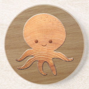 Dessous De Verre En Grès Pieuvre En Carton Cute Avec Impression En Bois Fau