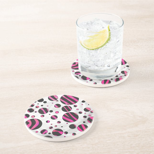 Dessous De Verre En Grès Piloka Dot Zebra noir et rose chaud (Côté)