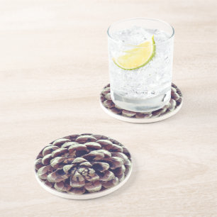 Dessous De Verre En Grès Pinecone rustique automne hiver nature brun gris
