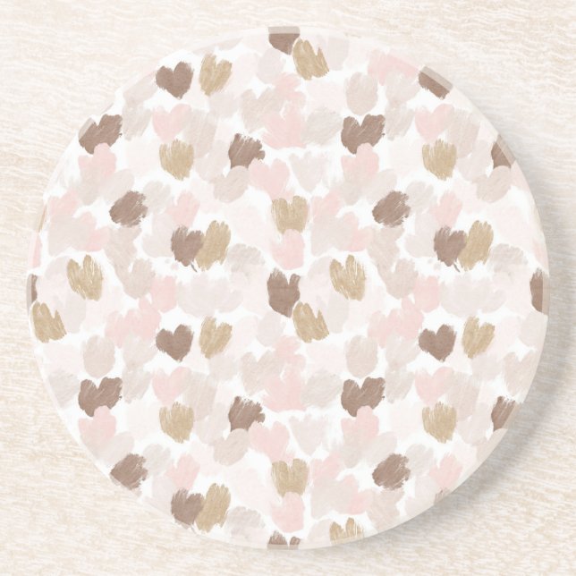 Dessous De Verre En Grès Pink Cream Brown Hearts (Devant)
