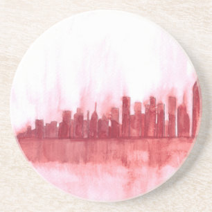 Dessous De Verre En Grès Pink New York ville moderne aquarelle tendance coo