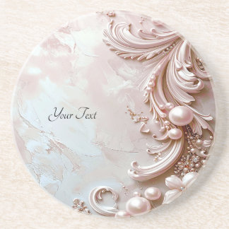 Dessous De Verre En Grès Pink Ornate Pearl and Floral Sandstone Coaster