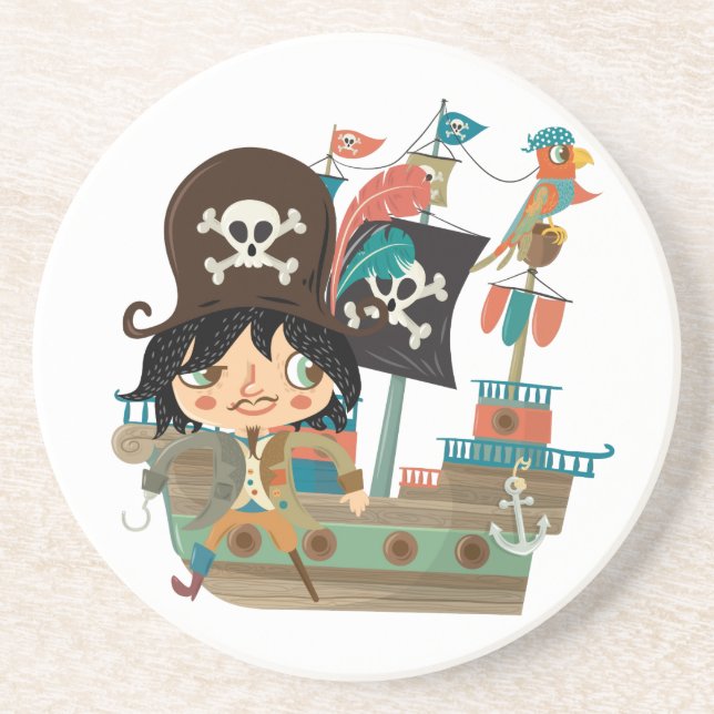 Dessous De Verre En Grès Pirate et bateau de pirate (Devant)