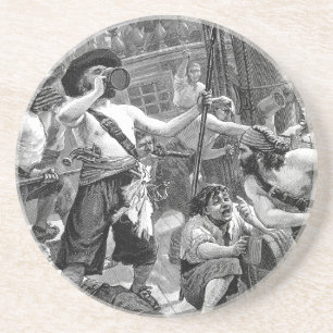 Dessous De Verre En Grès Pirates vintages Lutte et boisson sur le navire