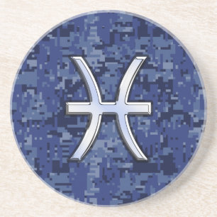 Dessous De Verre En Grès Pisces Zodiac Sign on Navy Blue Digital Camo Decor