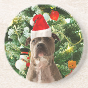 Dessous De Verre En Grès Pitbull Chien Arbre de Noël Ornements Snowman