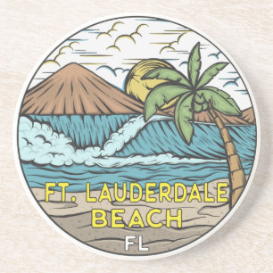 Dessous De Verre En Grès Plage de Fort Lauderdale Floride Vintage