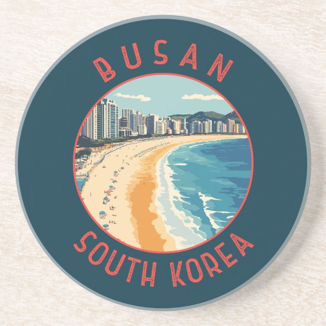 Dessous De Verre En Grès Plage de Haeundae à Busan Cercle en détresse Rétro (Devant)