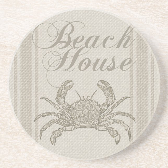 Dessous De Verre En Grès Plage Maison Crabe Plage Côte Vintage côtière (Devant)