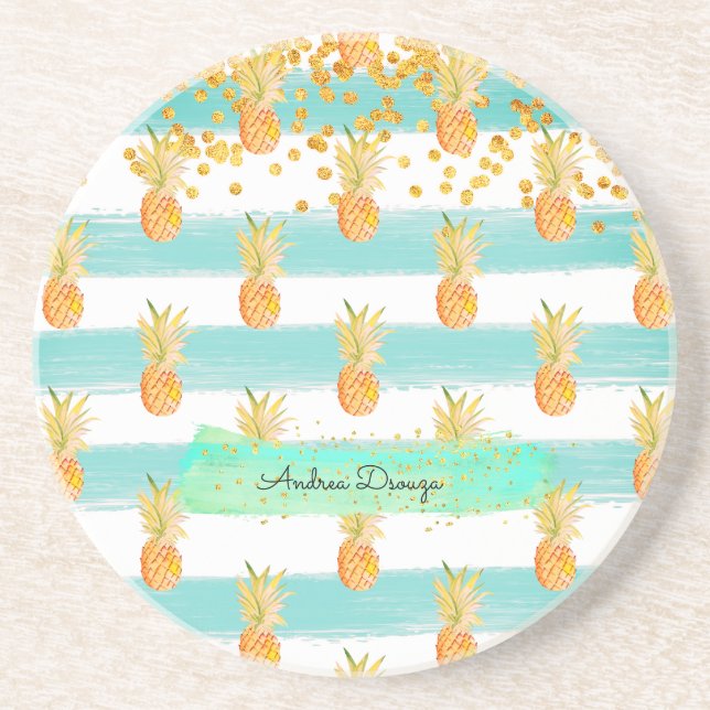 Dessous De Verre En Grès Plage Tropicale Turquoise Jaune (Devant)