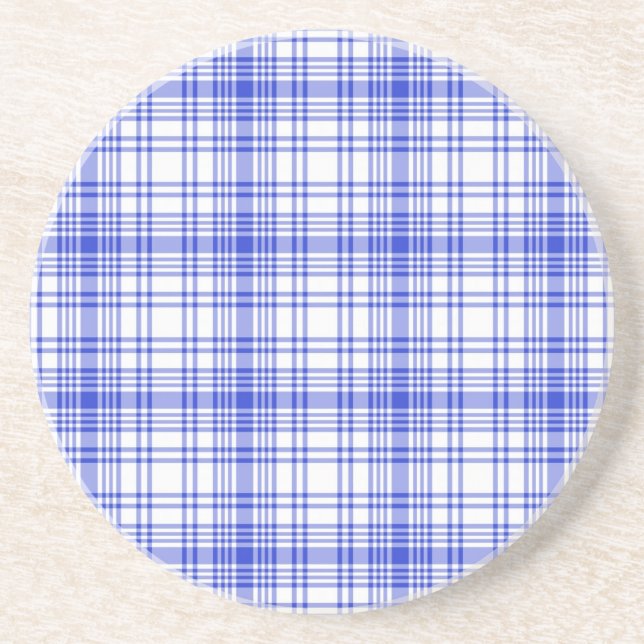 Dessous De Verre En Grès Plaid blanc bleu 2 (Devant)