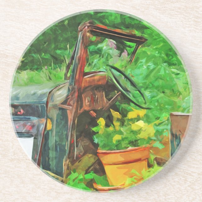 Dessous De Verre En Grès Planteur automobile antique Impressionnisme Abstra (Devant)