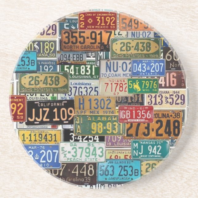 Dessous De Verre En Grès Plaques de licence vintages (Devant)