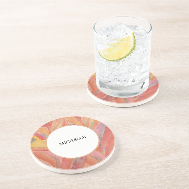 Dessous De Verre En Grès Plumes florales artistiques Aquarelle pastel (Côté)