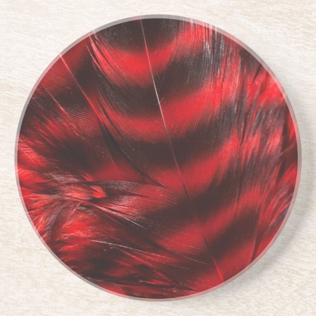 Dessous De Verre En Grès Plumes rouges et noires douces (Devant)