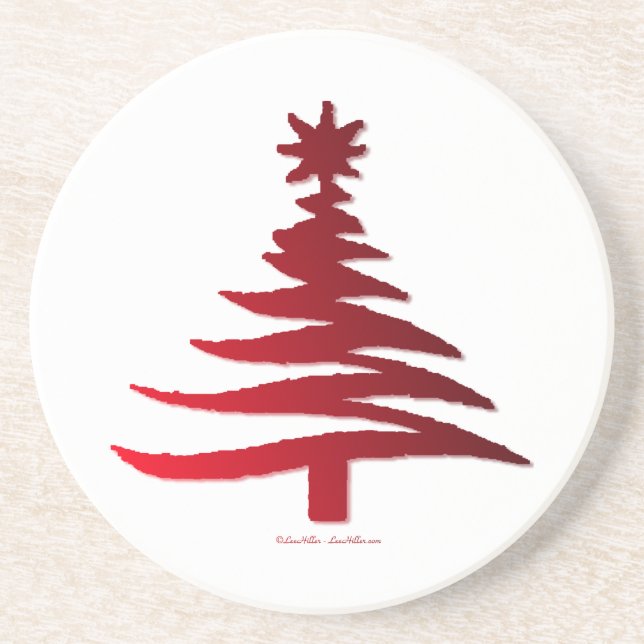 Dessous De Verre En Grès Pochoir d'arbre de Noël rouge (Devant)