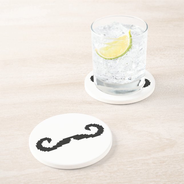 Dessous De Verre En Grès Poignée de 8 bits Pixel Moustache (Côté)
