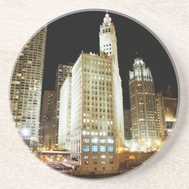 Dessous De Verre En Grès Point de repère célèbre de Chicago la nuit (Devant)