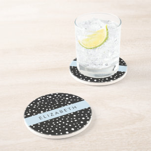 Dessous De Verre En Grès Points dalmatiens, Spots, Noir et Blanc, Votre nom