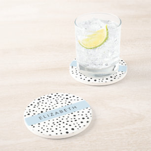 Dessous De Verre En Grès Points dalmatiens, Spots, Noir et Blanc, Votre nom