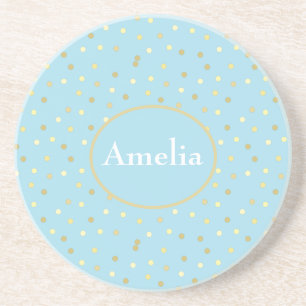 Dessous De Verre En Grès Points de confettis bleu pastel or tendance