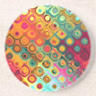 Dessous De Verre En Grès Points Rainbow Red Liquid Motif Abstrait