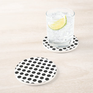 Dessous De Verre En Grès Pois, Motif Polka Dot, noir et blanc