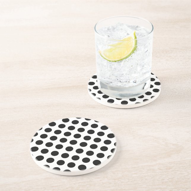 Dessous De Verre En Grès Pois, Motif Polka Dot, noir et blanc (Côté)
